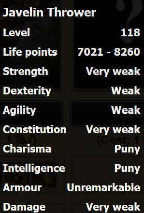  Javelin Thrower stats