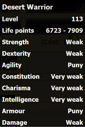 Desert Warrior stats Desert Warrior stats