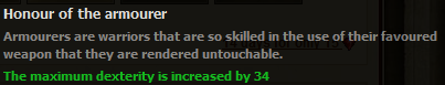 Honour of the armourer stats