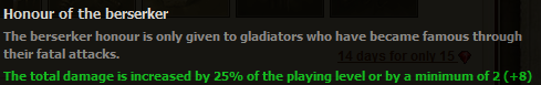 Honour of the berserker stats