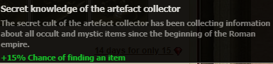 Secret Knowledge of the artefact collector stats